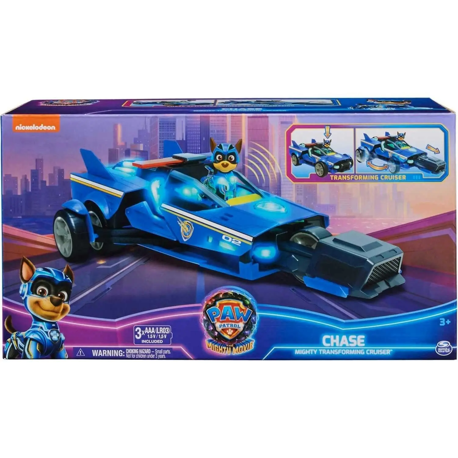 Paw Patrol - The Mighty Movie Chase’s Mighty Transforming Cruiser with Action Figure Lights And Sounds - Spin Master