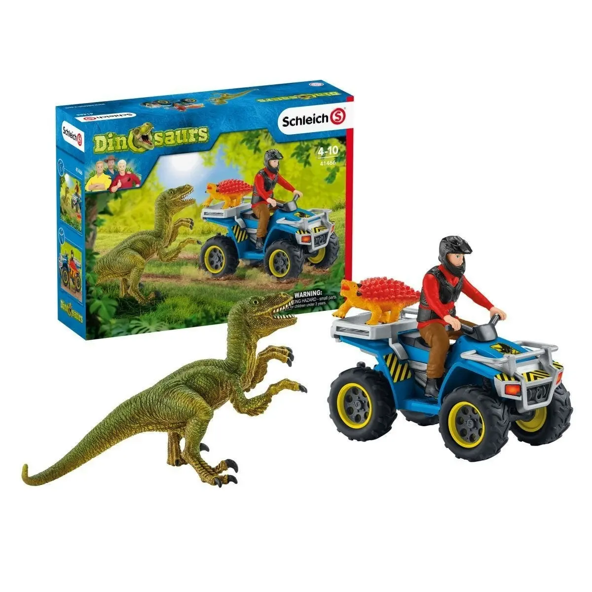 Schleich - Quad Escape From Velociraptor  Dinosaur Figurine Animal Playset