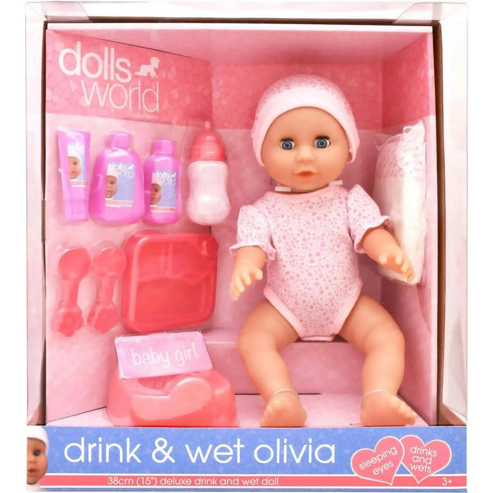 Dollsworld - Drink & Wet Olivia 38cm Deluxe Drink And Wet Doll