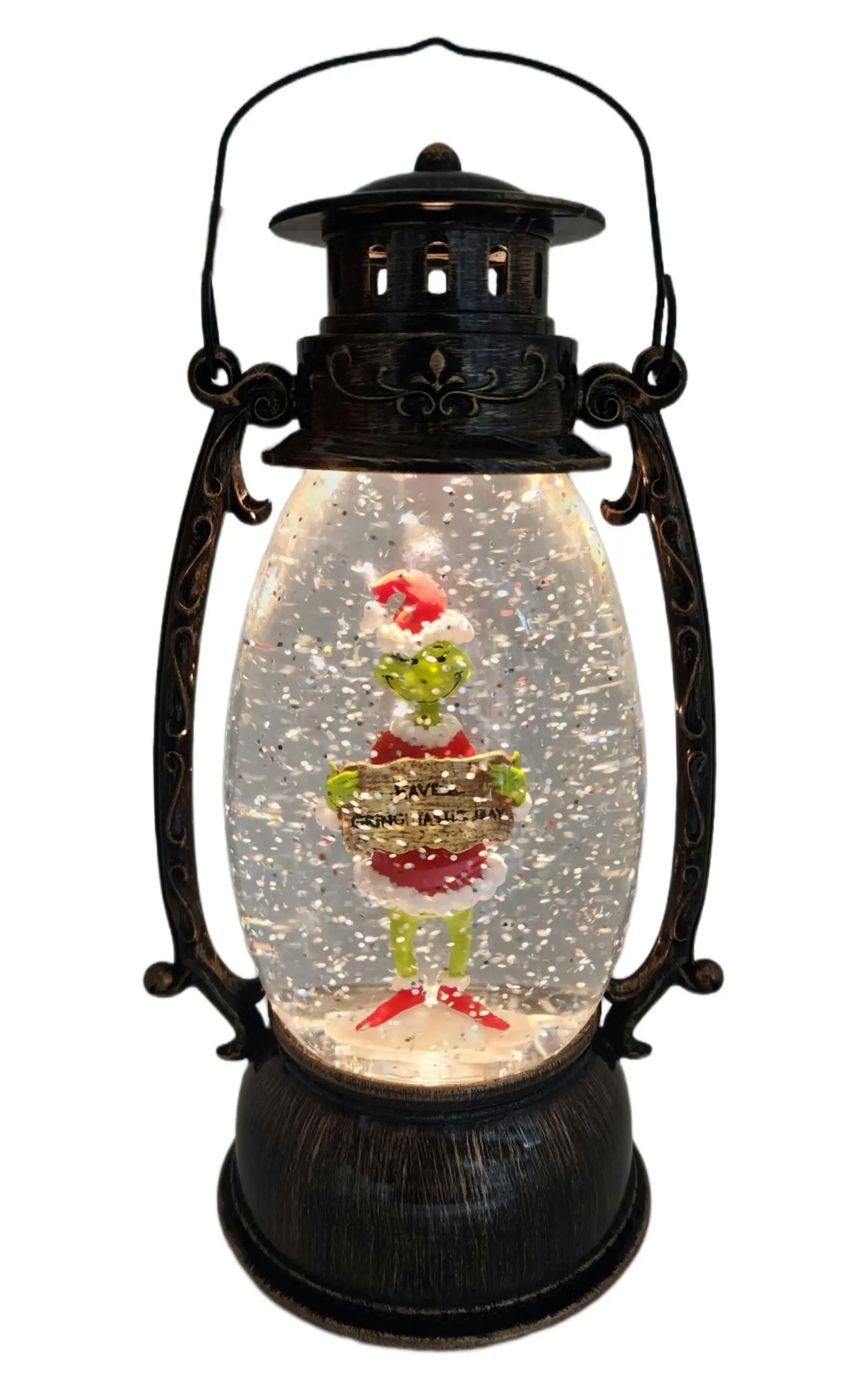 Cotton Candy - Xmas Dr. Seuss Grinch ‘ Have A Grinchtastic Day ’ Brass Lantern