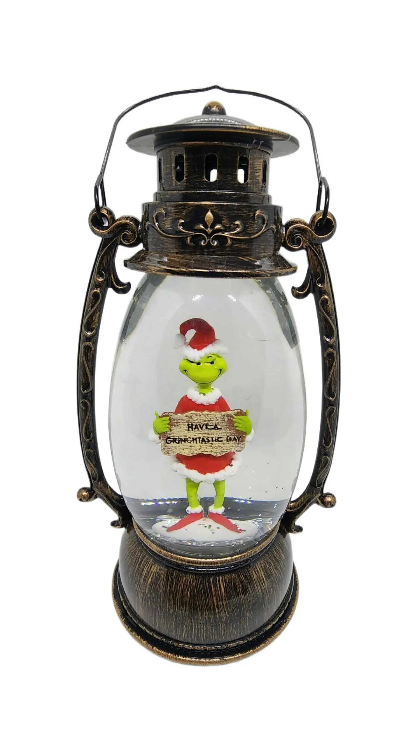 Cotton Candy - Xmas Dr. Seuss Grinch ‘ Have A Grinchtastic Day ’ Brass Lantern