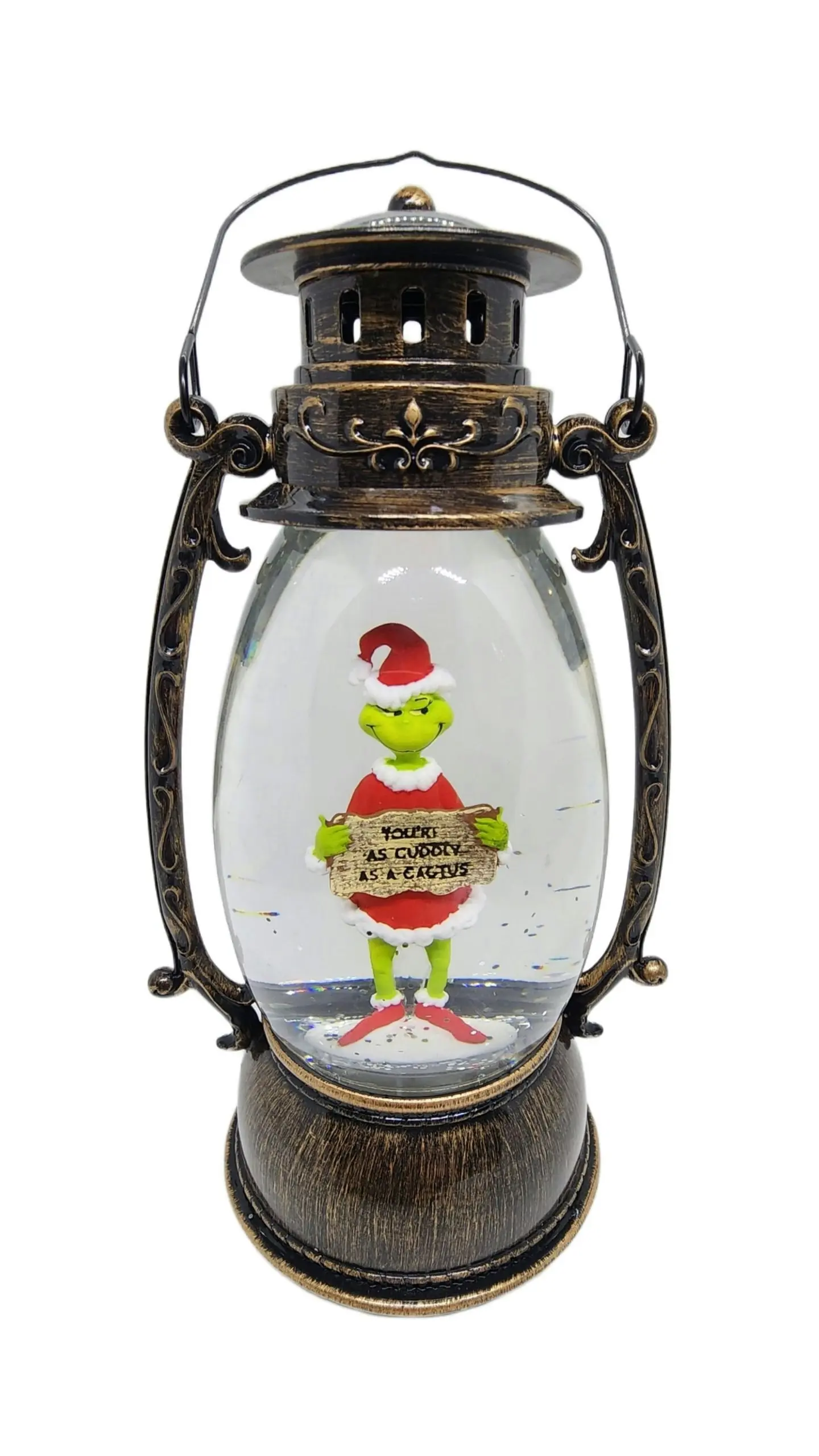 Cotton Candy - Xmas Dr. Seuss Grinch ‘ You’re Cuddly As A Cactus ’ Brass Lantern