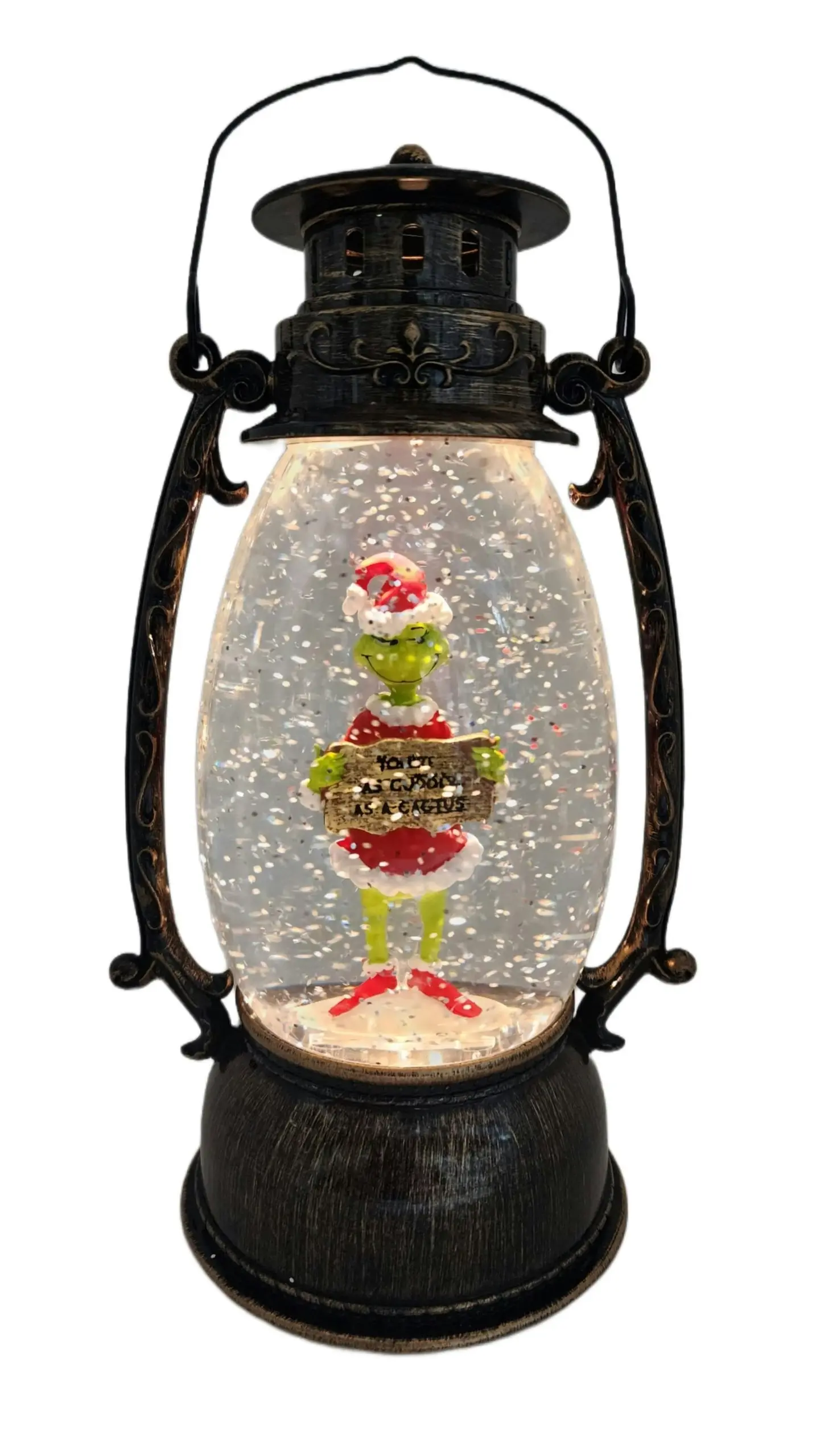 Cotton Candy - Xmas Dr. Seuss Grinch ‘ You’re Cuddly As A Cactus ’ Brass Lantern