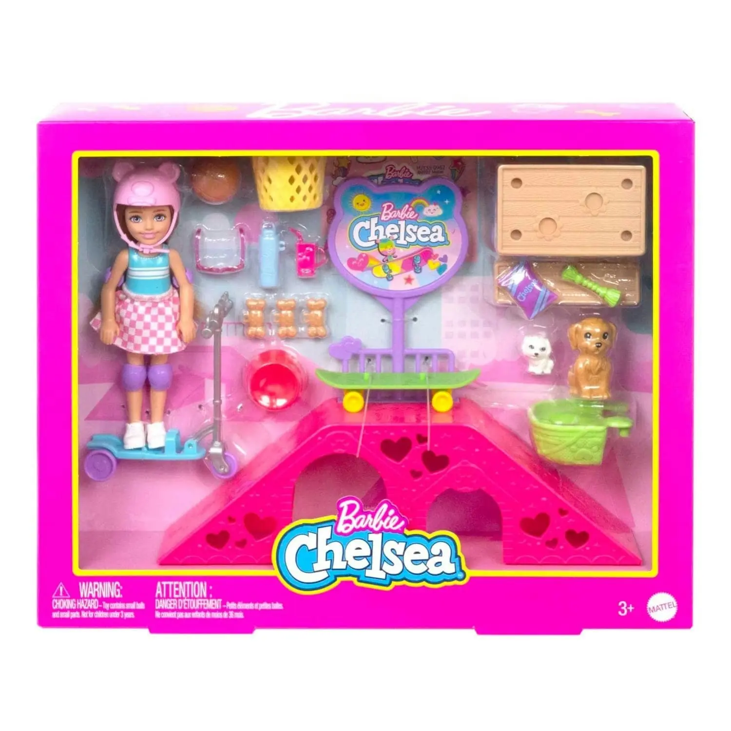 Barbie Chelsea Doll And Accessories Skatepark Playset With 2 Puppies And 15+ Pieces