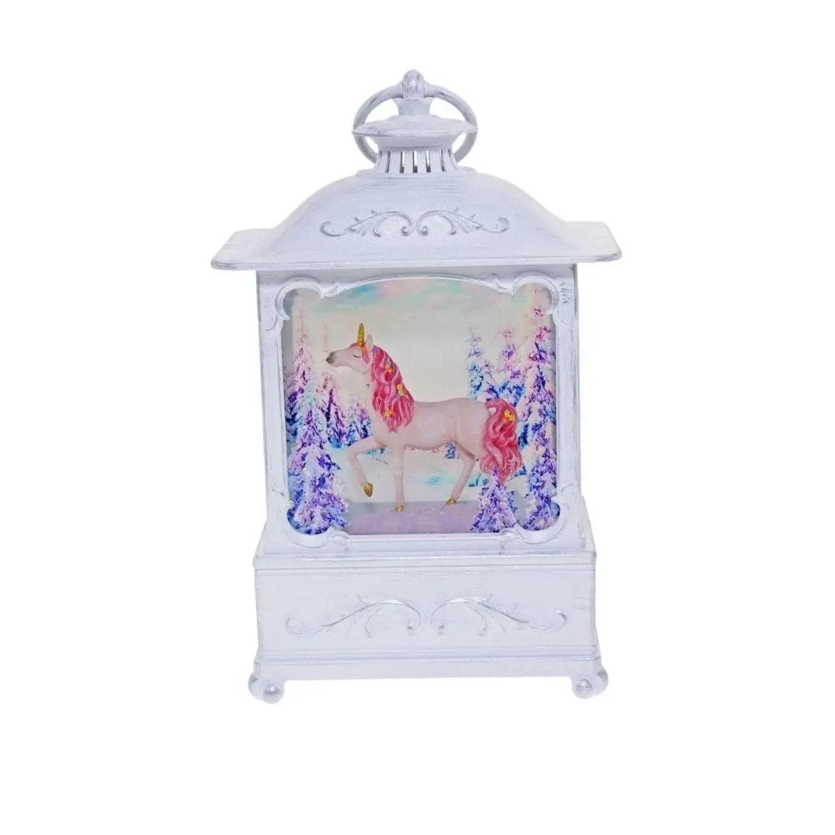 Cotton Candy -  White Glitter Lantern Pink Unicorn Med