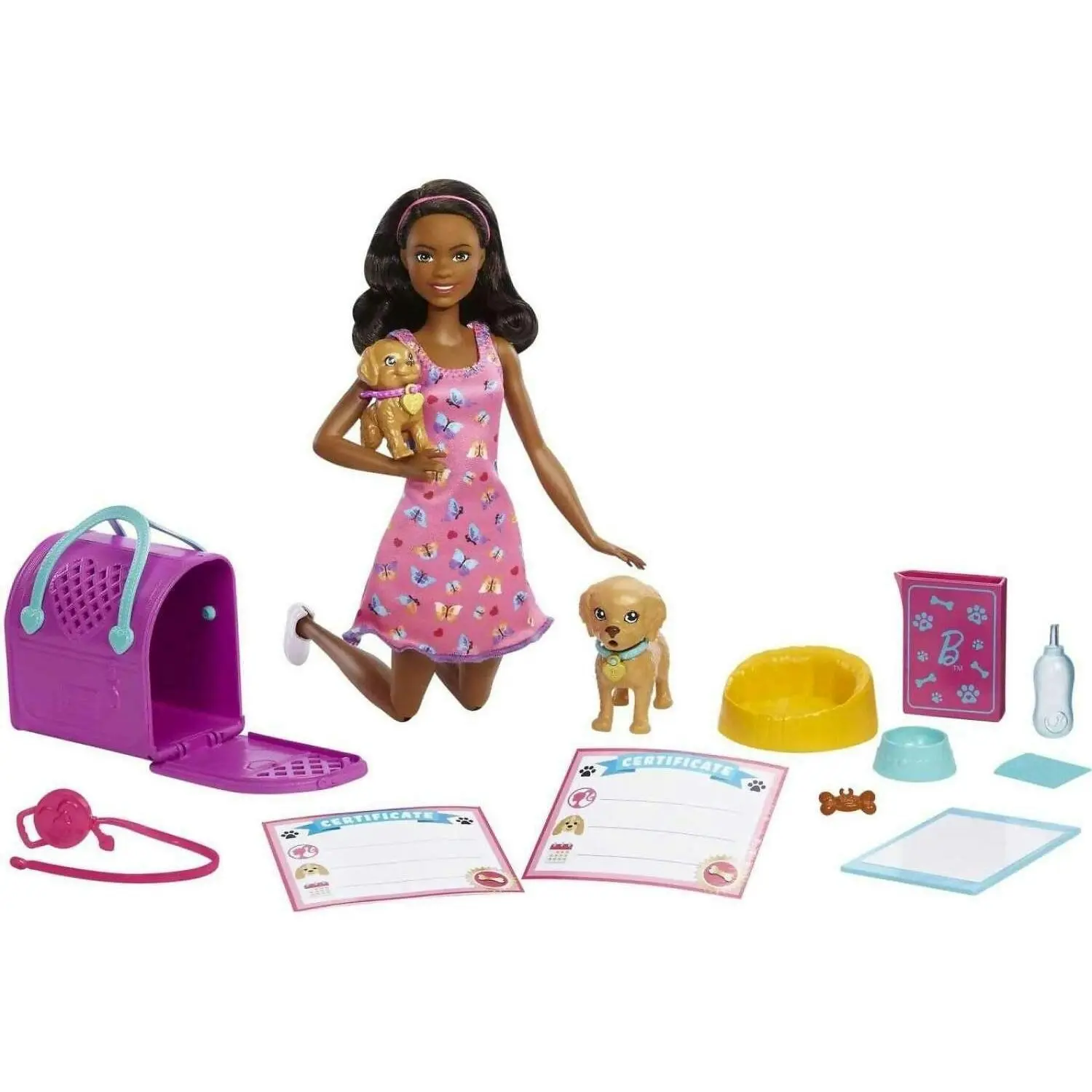 Barbie - Doll And Accessories Pup Adoption Playset With Doll 2 Puppies And Color - Mattel