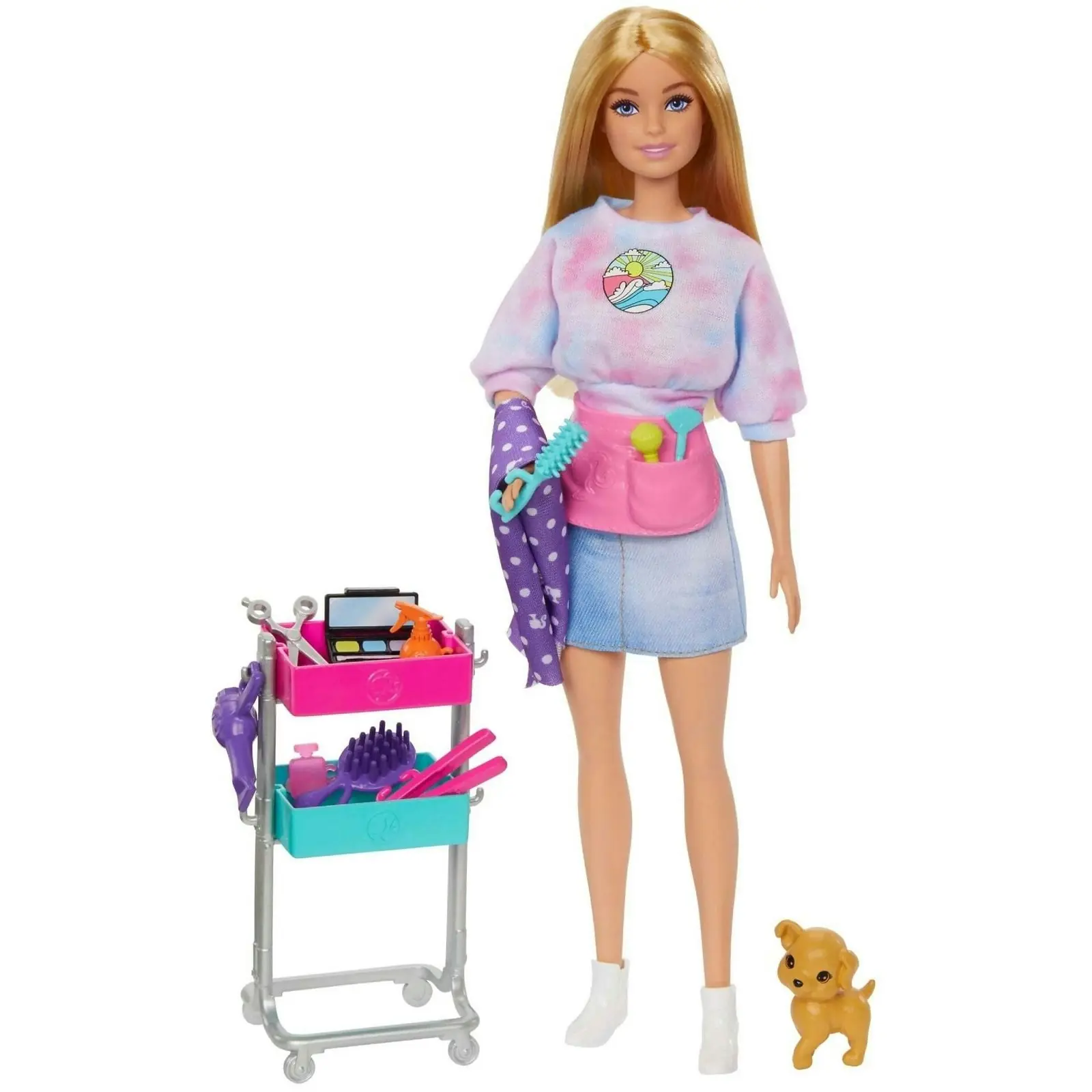 Barbie - “malibu” Stylist Doll & 14 Accessories Playset Hair & Makeup Theme With Puppy & Styling Cart - Mattel