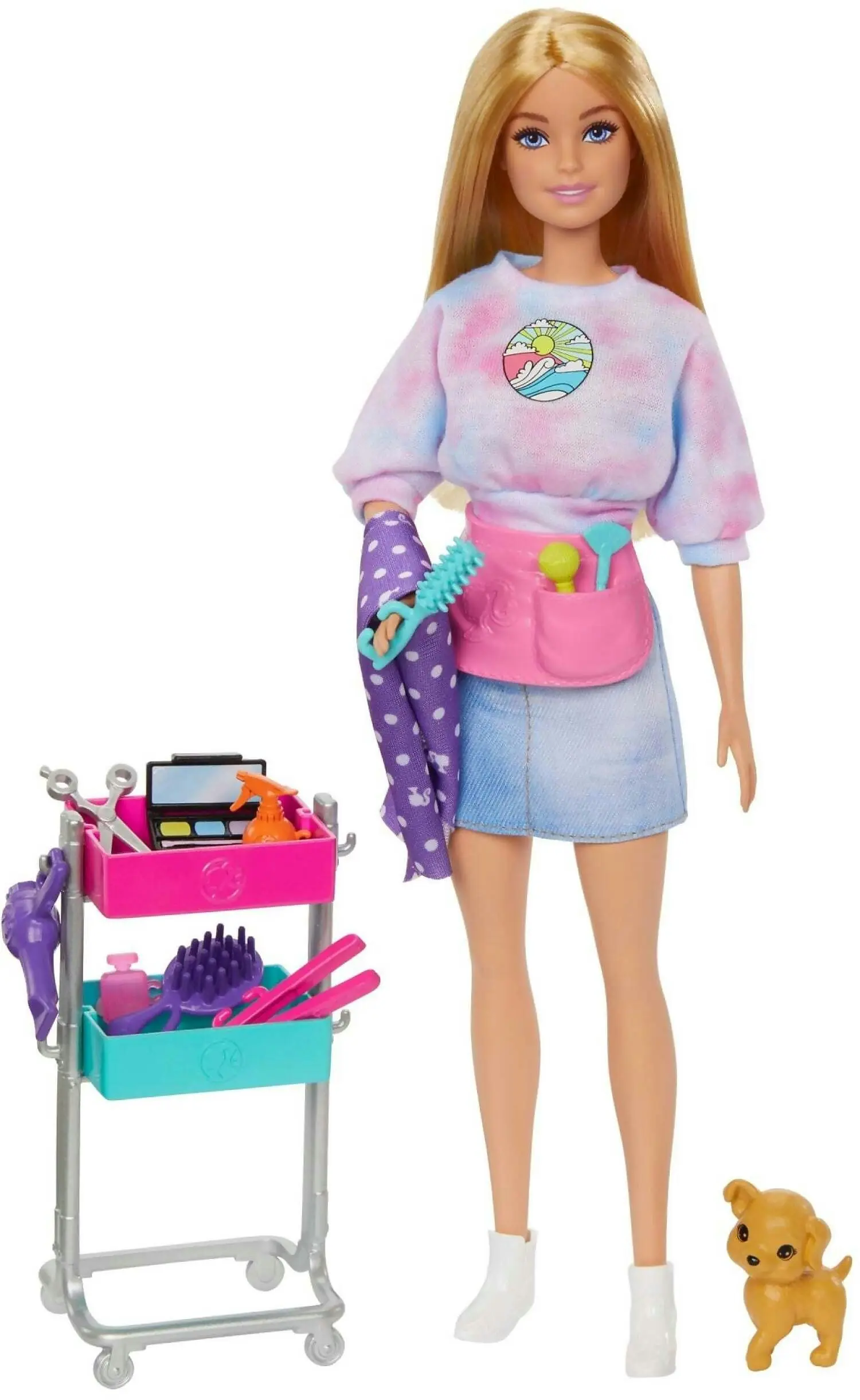 Barbie - “malibu” Stylist Doll & 14 Accessories Playset Hair & Makeup Theme With Puppy & Styling Cart - Mattel