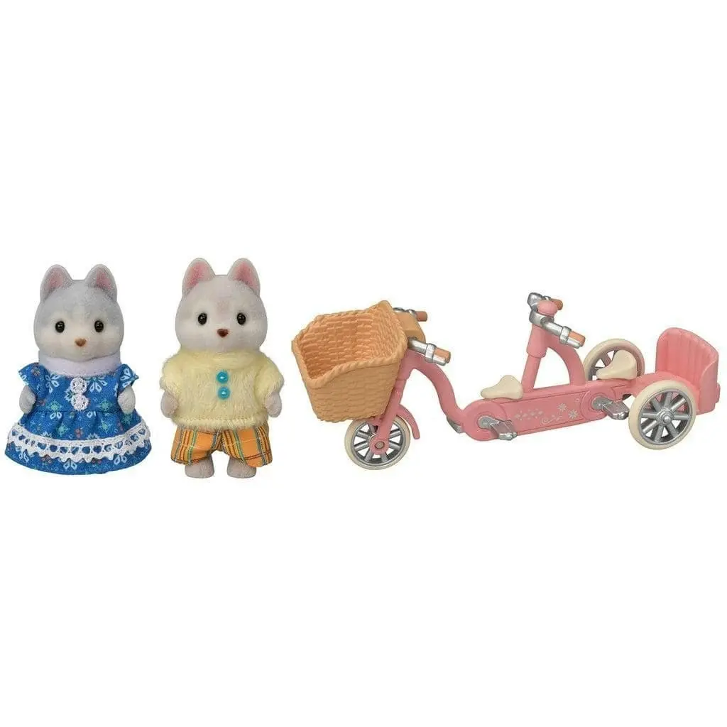 Sylvanian Families - Tandem Cycling Set Husky Sister & Brother Animal Doll Playset