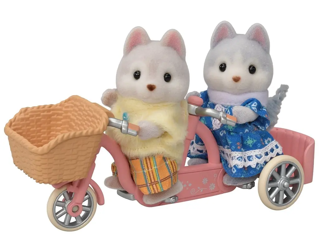 Sylvanian Families - Tandem Cycling Set Husky Sister & Brother Animal Doll Playset