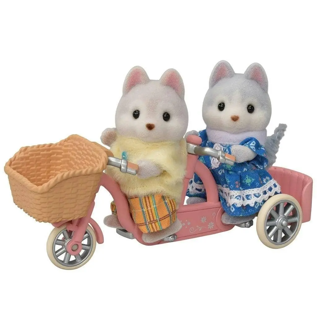 Sylvanian Families - Tandem Cycling Set Husky Sister & Brother Animal Doll Playset