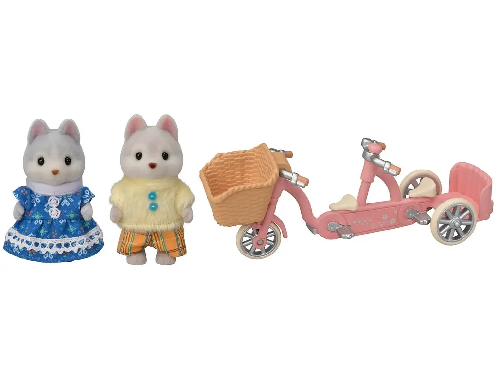 Sylvanian Families - Tandem Cycling Set Husky Sister & Brother Animal Doll Playset