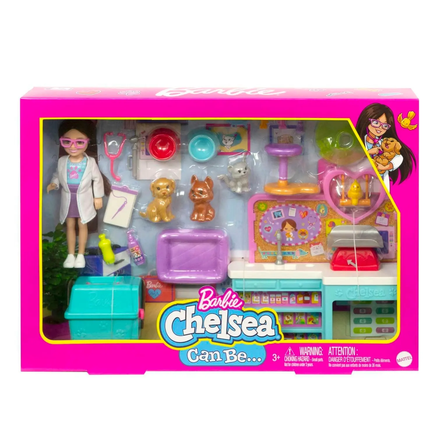 Barbie Doll Chelsea Pet Vet Playset With Doll 4 Animals And 18 Pieces