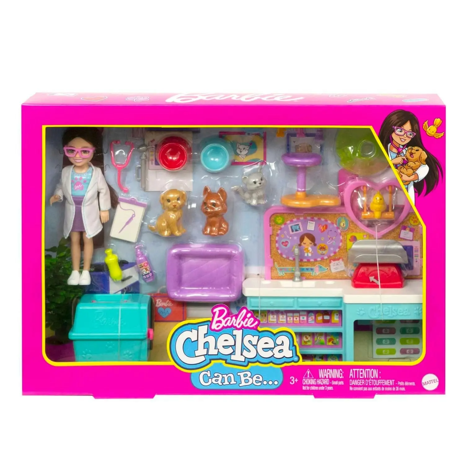 Barbie Doll Chelsea Pet Vet Playset With Doll 4 Animals And 18 Pieces