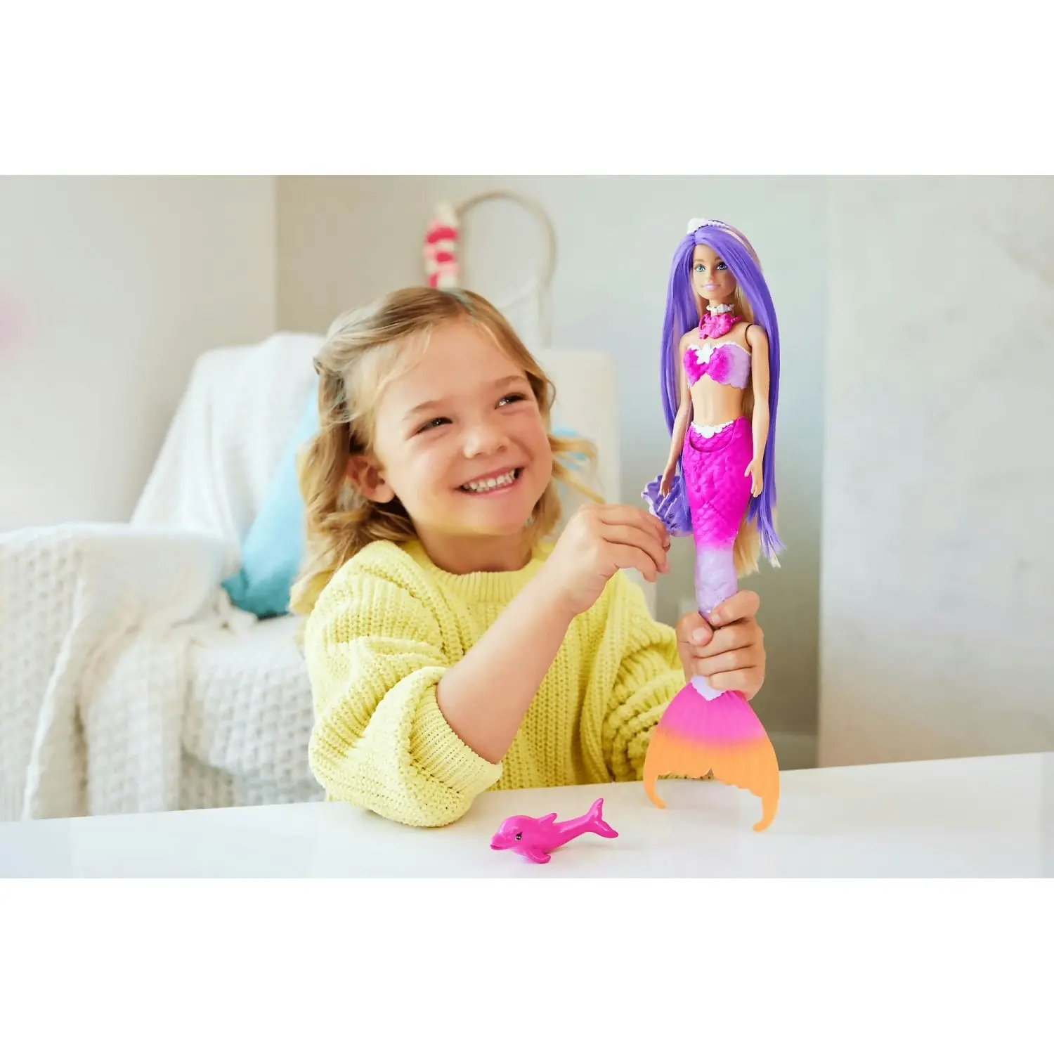 Barbie - A Touch Of Magic Malibu Mermaid Doll With Color Change Feature Pet Dolphin And Accessories - Mattel