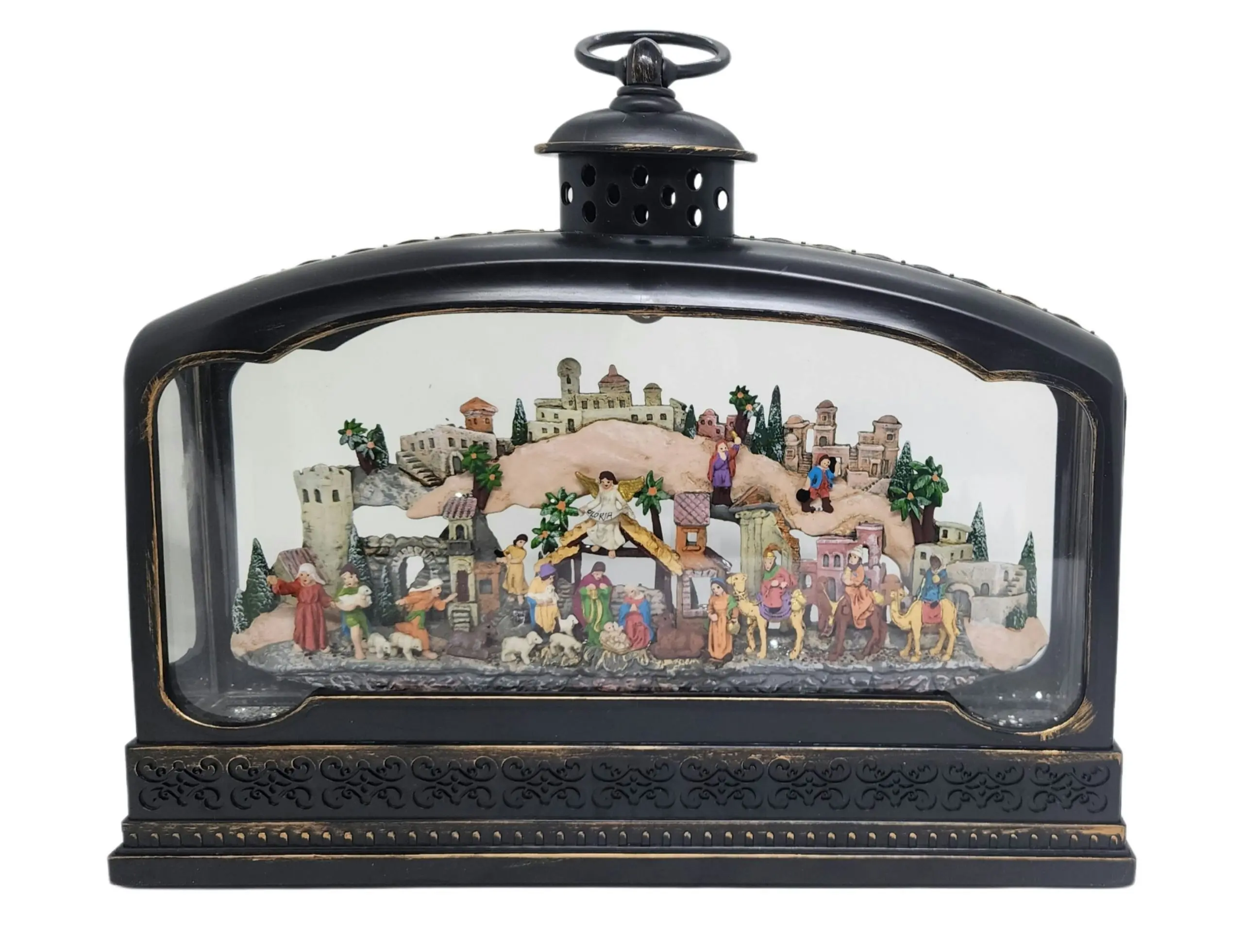 Cotton Candy - Xmas Extra Wide Brass Lantern Bethlehem Nativity Scene XL Lantern