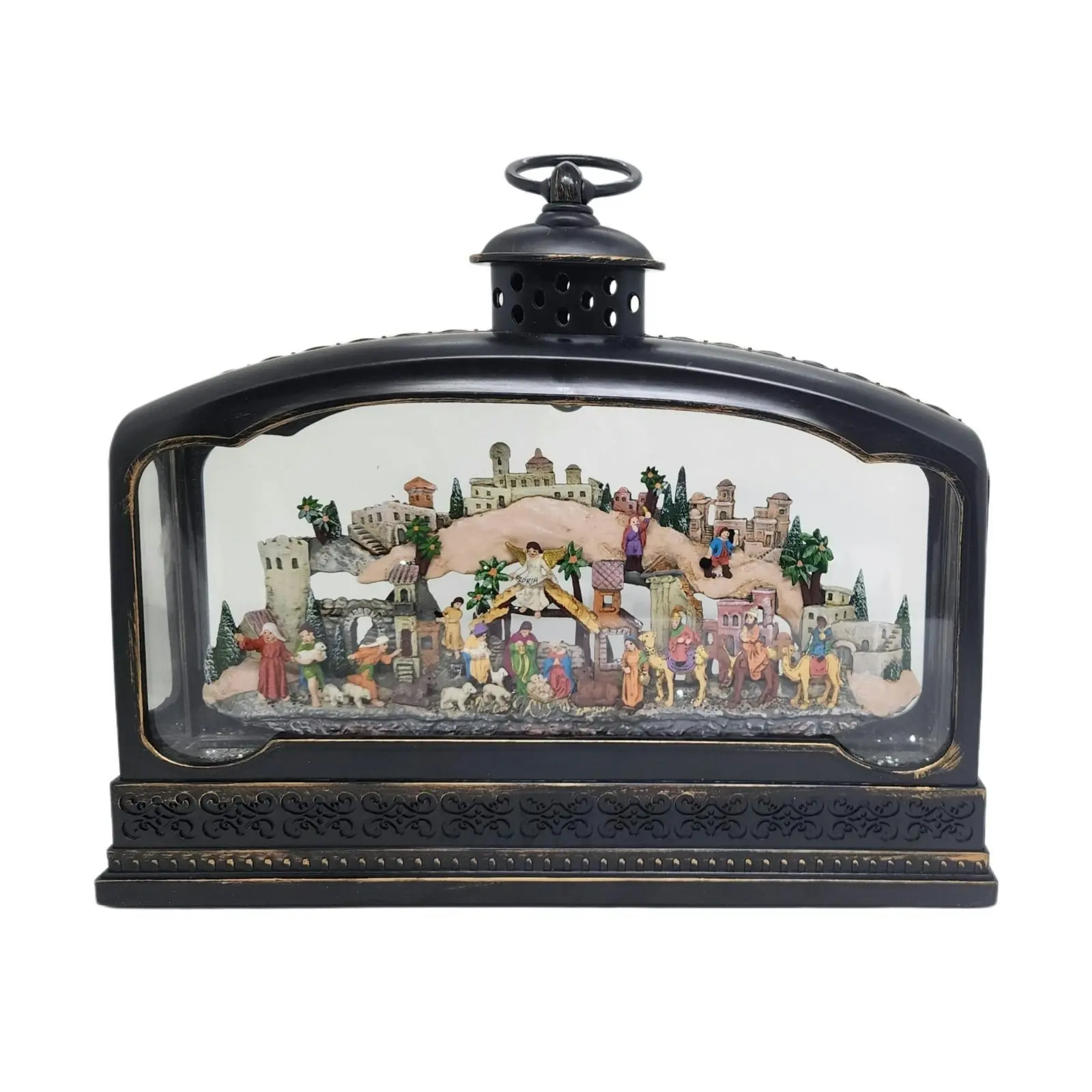 Cotton Candy - Xmas Extra Wide Brass Lantern Bethlehem Nativity Scene XL Lantern