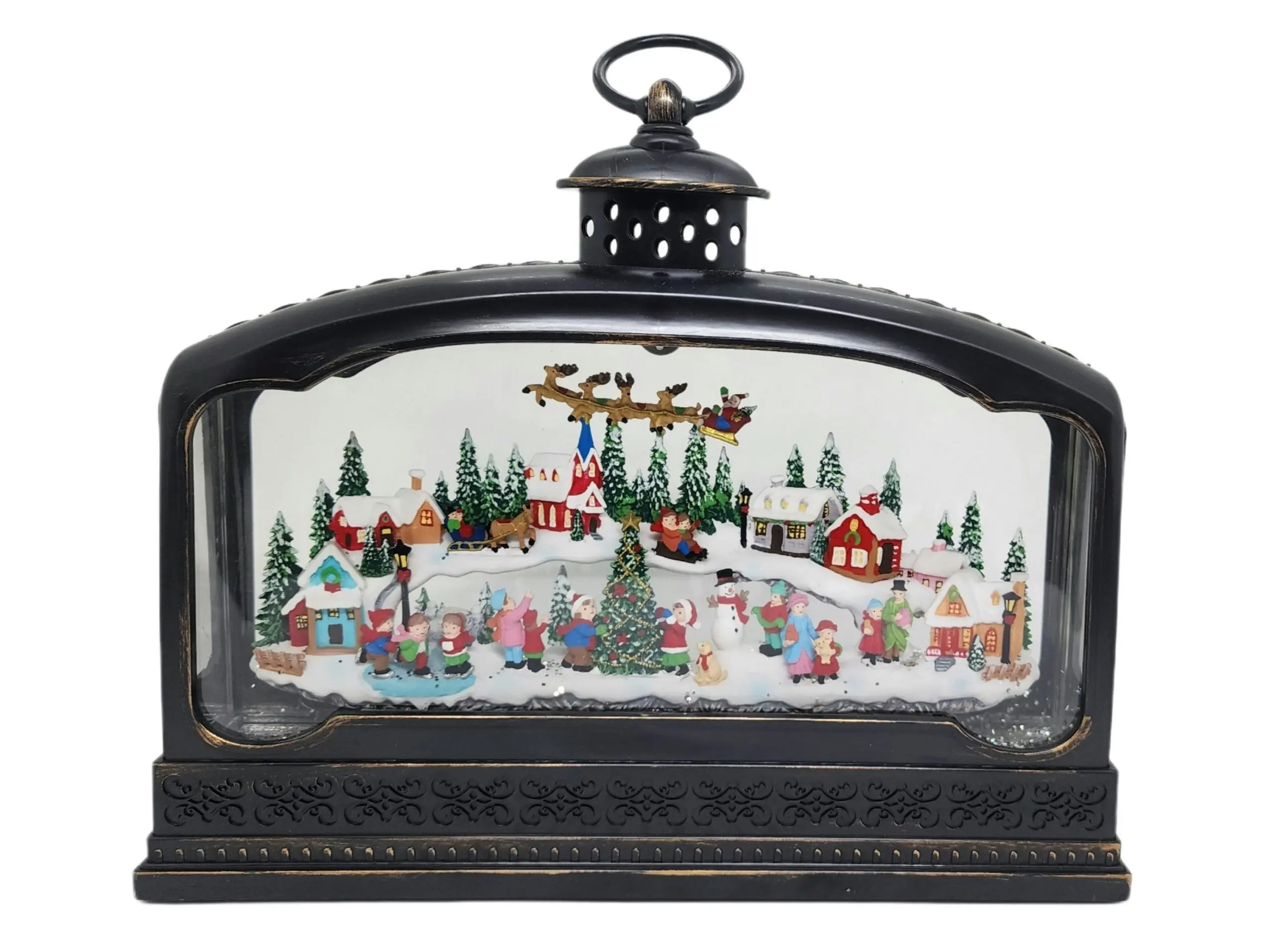 Cotton Candy - Xmas Lantern Extra Wide Brass Glitter Lantern North Village Scene With Santa Xac426