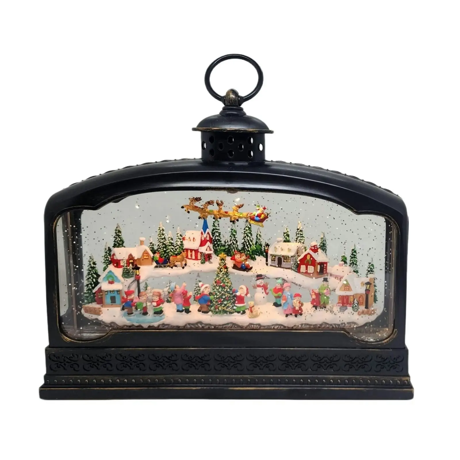 Cotton Candy - Xmas Lantern Extra Wide Brass Glitter Lantern North Village Scene With Santa Xac426