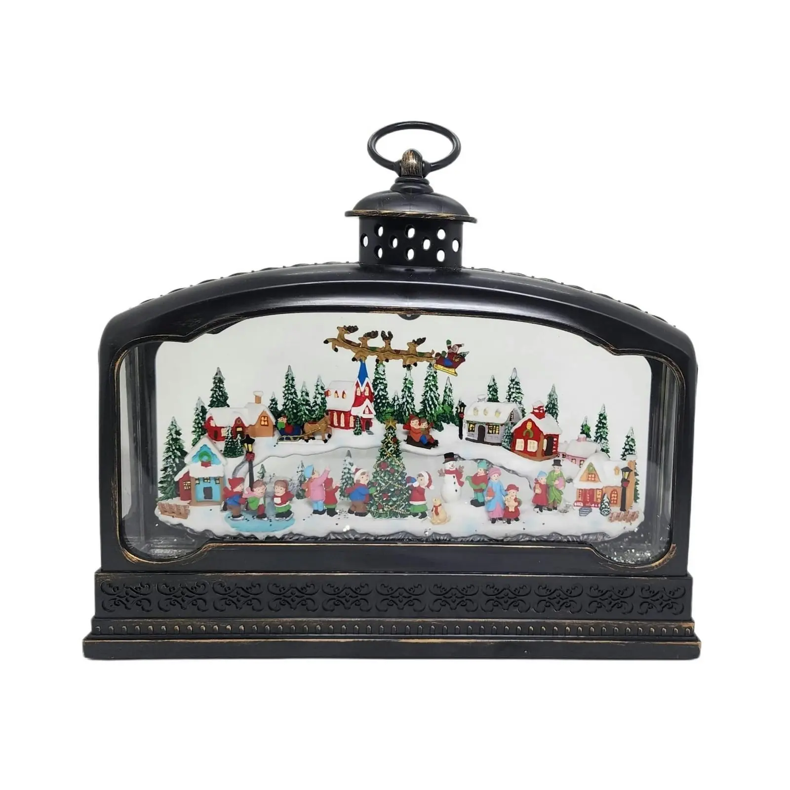 Cotton Candy - Xmas Lantern Extra Wide Brass Glitter Lantern North Village Scene With Santa Xac426