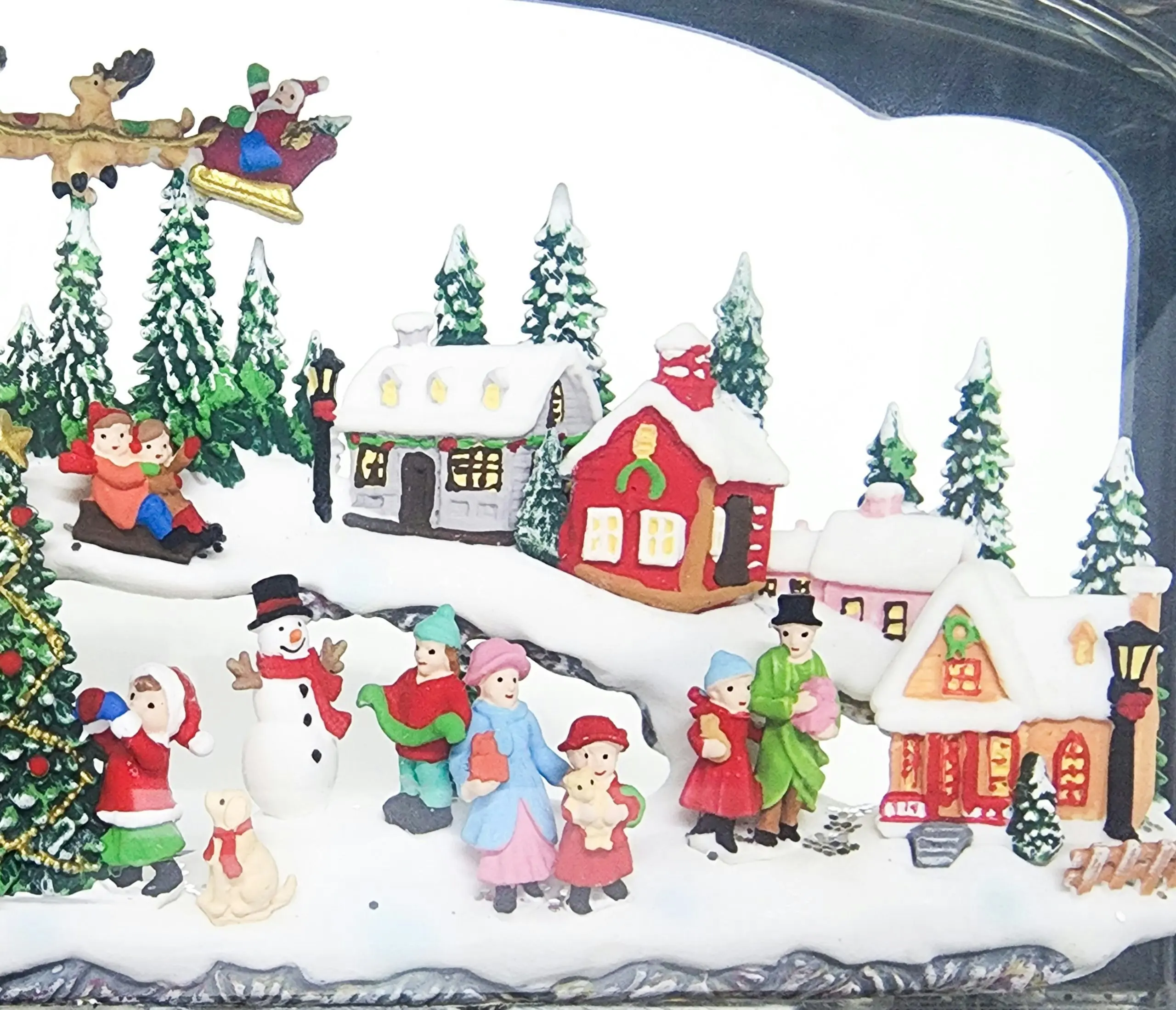 Cotton Candy - Xmas Lantern Extra Wide Brass Glitter Lantern North Village Scene With Santa Xac426