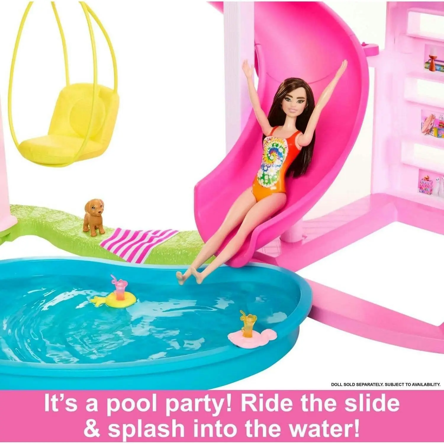 Barbie - Dreamhouse 75+ Pieces Pool Party Doll House With 3 Story Slide - Mattel