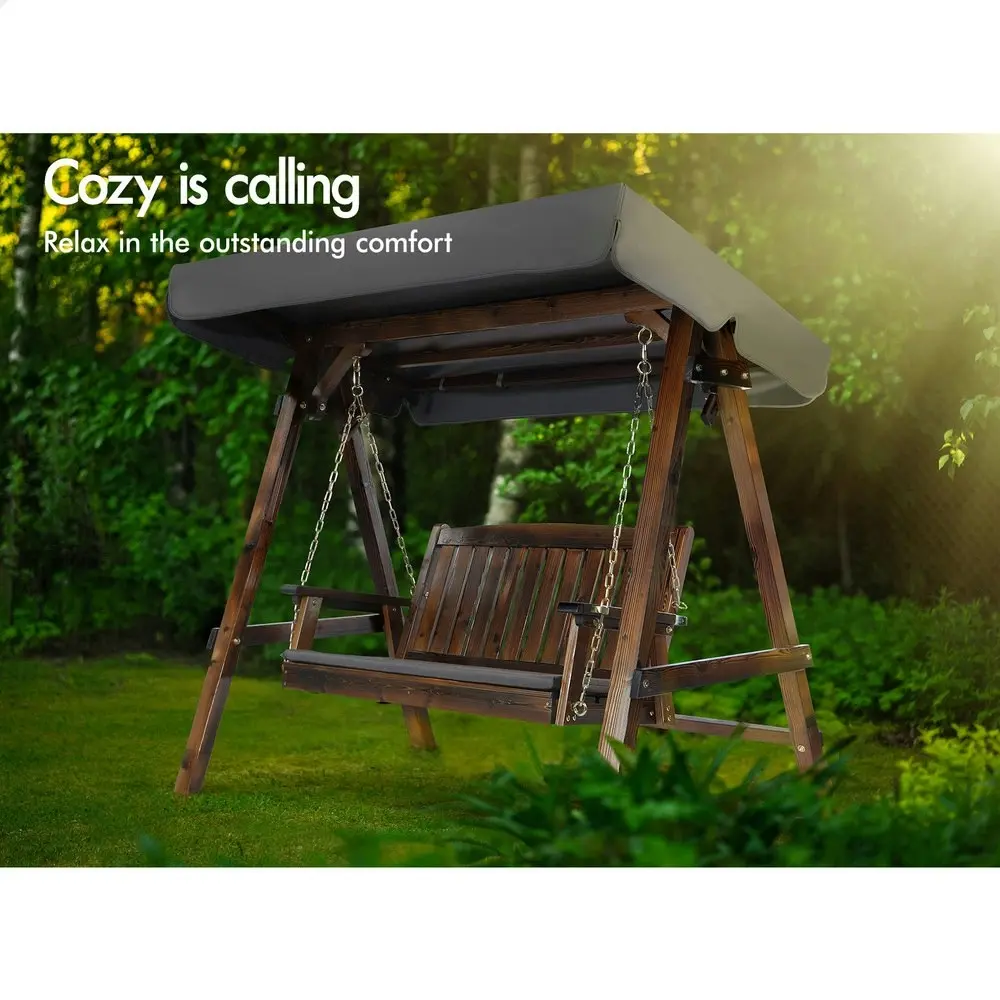 Alfordson Canopy Swing Chair 2 Seater Garden Wooden Charcoal