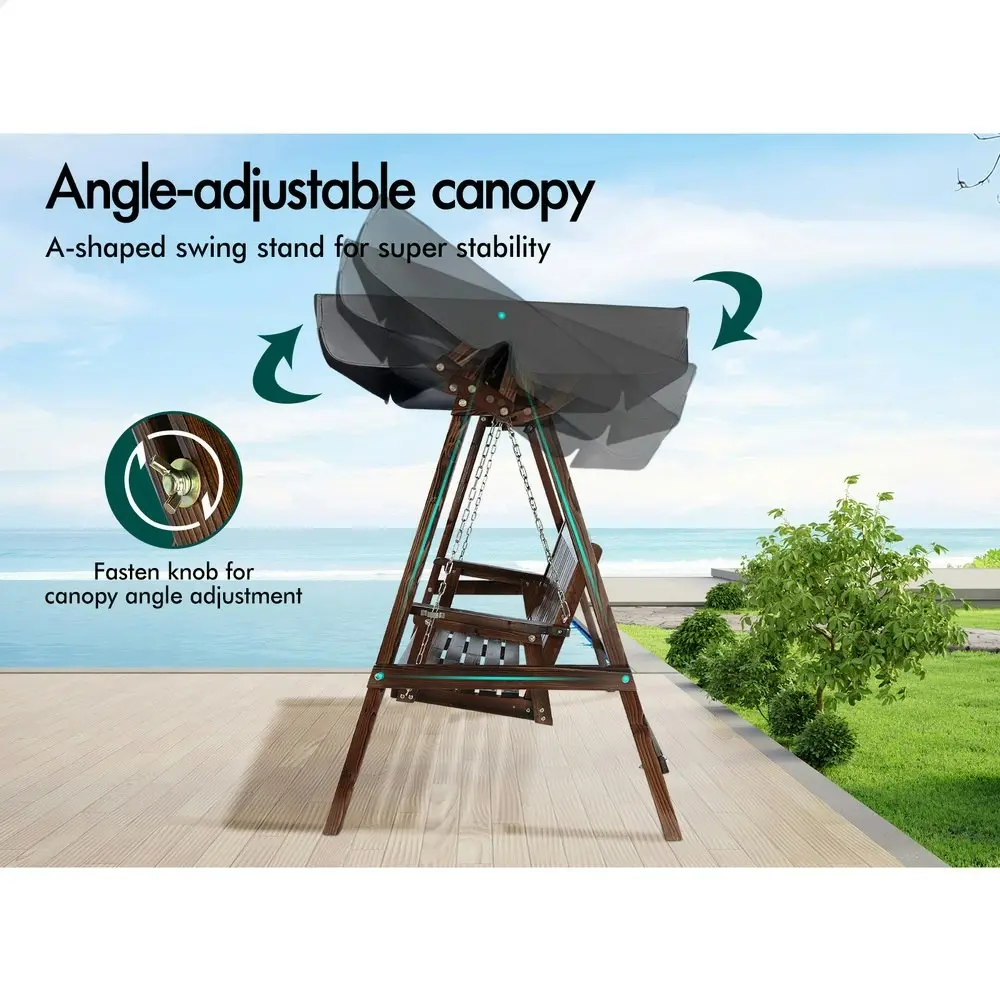 Alfordson Canopy Swing Chair 2 Seater Garden Wooden Charcoal