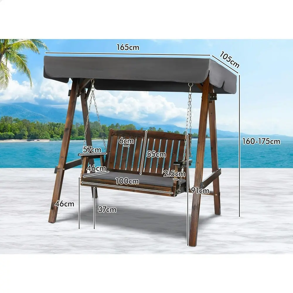 Alfordson Canopy Swing Chair 2 Seater Garden Wooden Charcoal