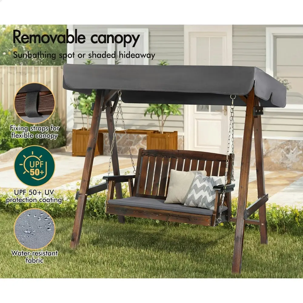 Alfordson Canopy Swing Chair 2 Seater Garden Wooden Charcoal