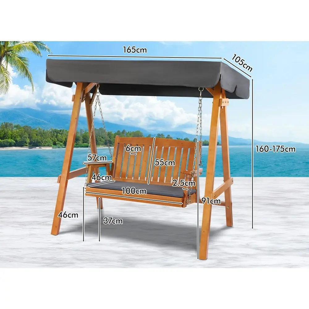 Alfordson Swing Chair Outdoor Furniture Wooden Garden Patio Bench Canopy Teak