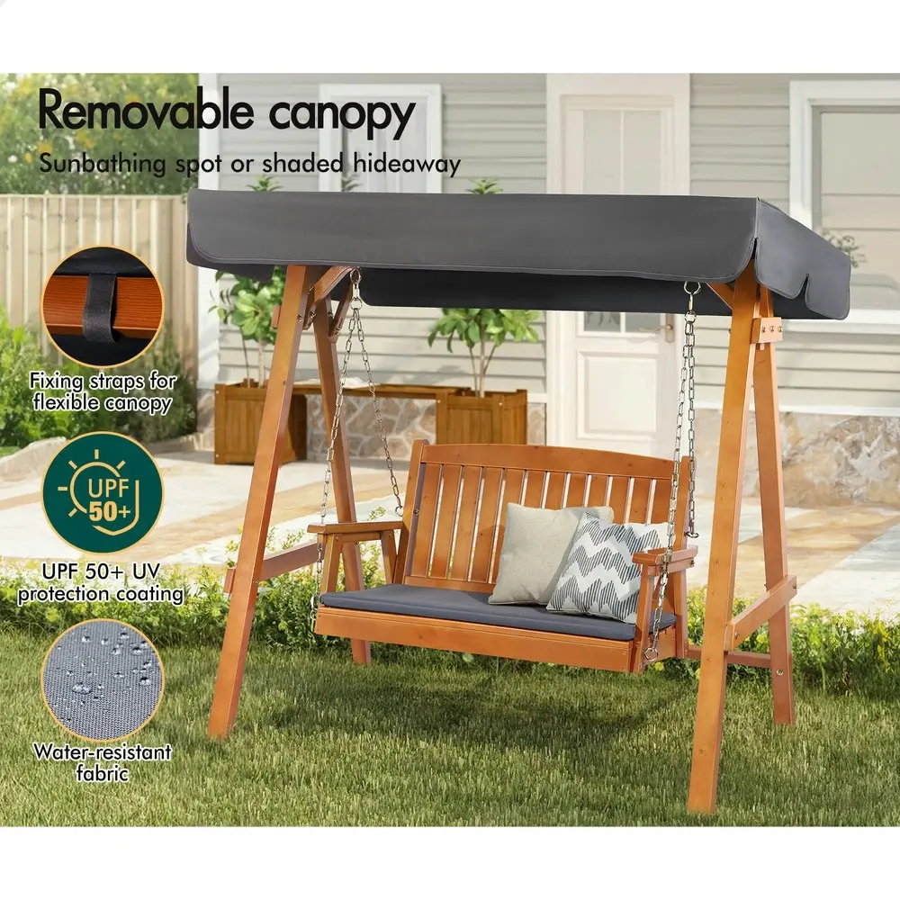 Alfordson Swing Chair Outdoor Furniture Wooden Garden Patio Bench Canopy Teak