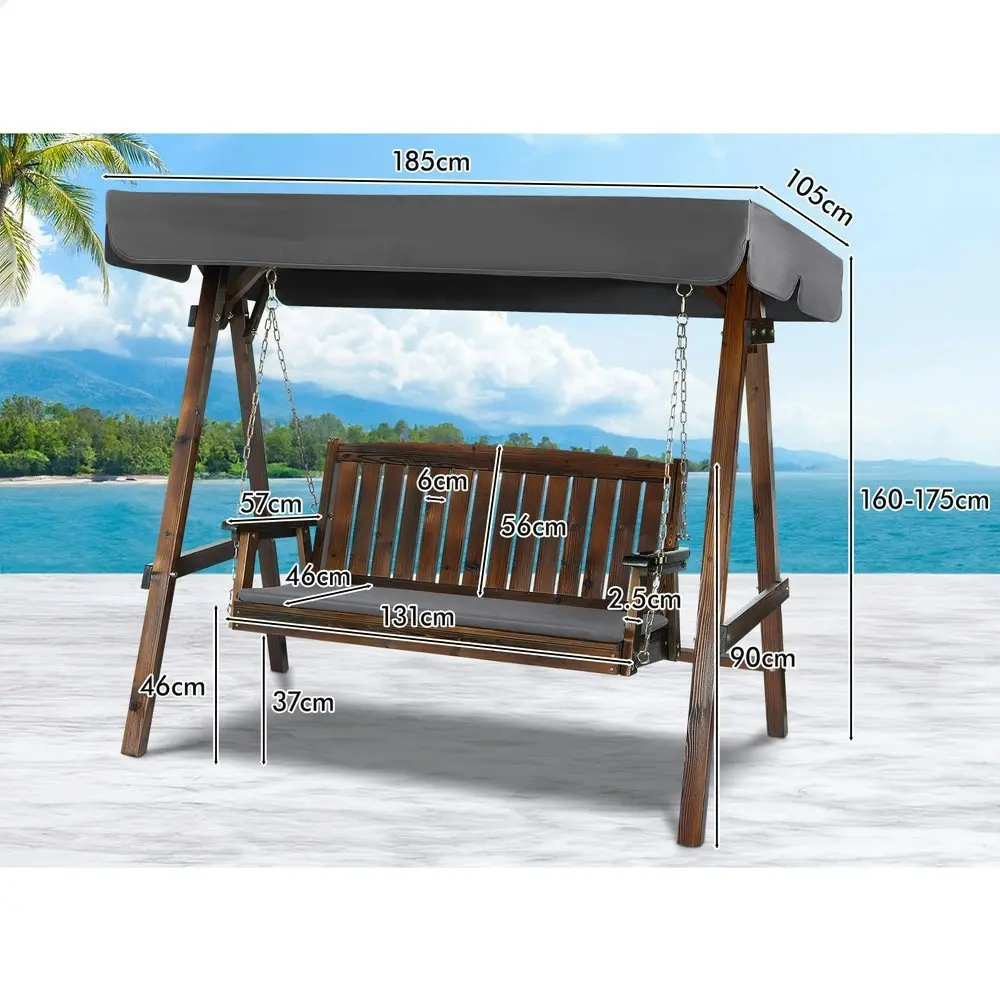 Alfordson Swing Chair Outdoor Furniture Wooden Garden Patio Canopy Charcoal XL