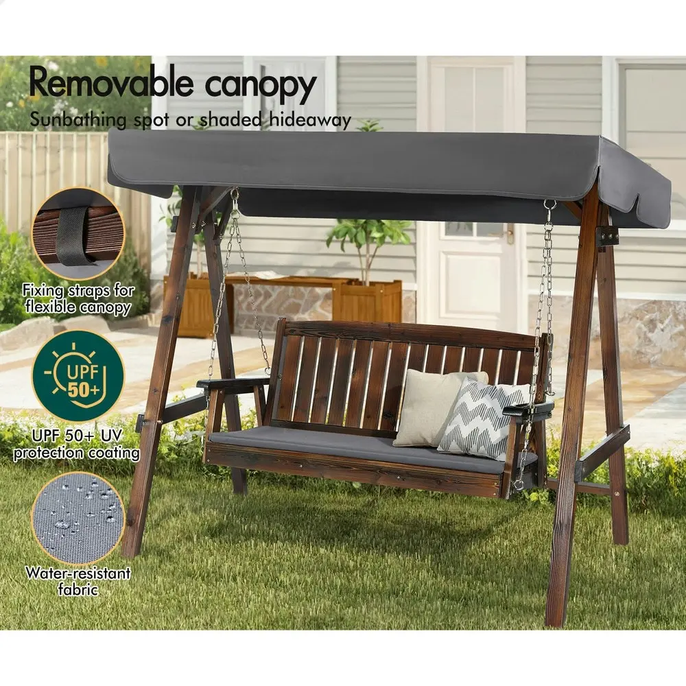 Alfordson Swing Chair Outdoor Furniture Wooden Garden Patio Canopy Charcoal XL