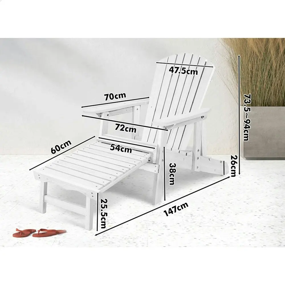 Alfordson Outdoor Chairs Wooden Adirondack w/ Ottoman Patio Beach Garden White