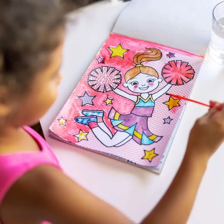 Melissa & Doug - My First Paint With Water Kids' Art Pad With Paintbrush - Cheerleaders Flowers Fairies And More