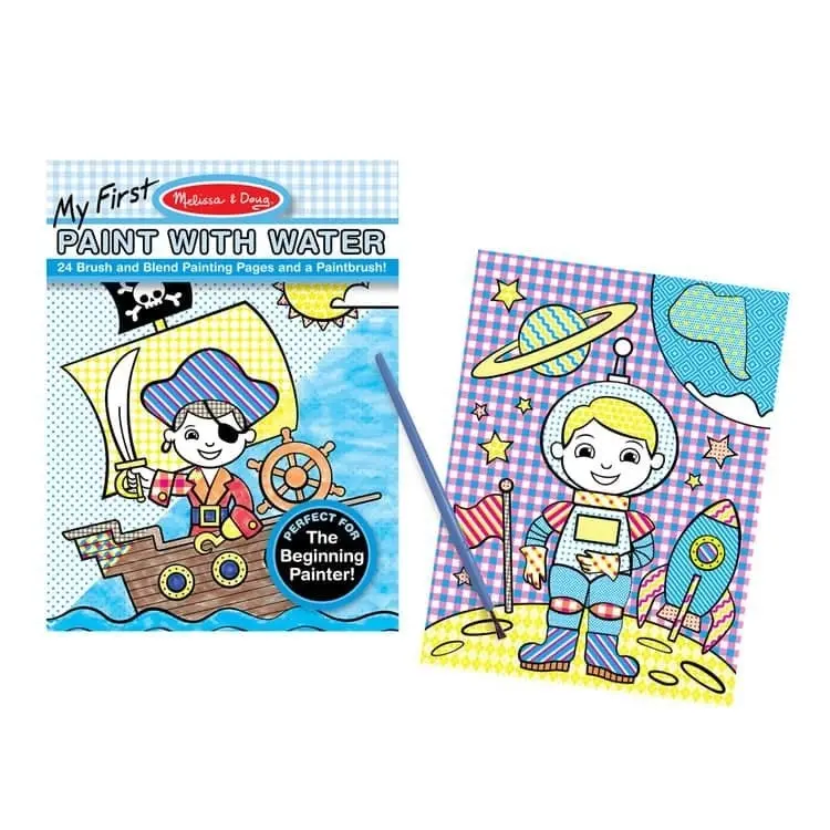 Melissa & Doug - My First Paint With Water Kids' Art Pad With Paintbrush - Pirates Space Construction And More