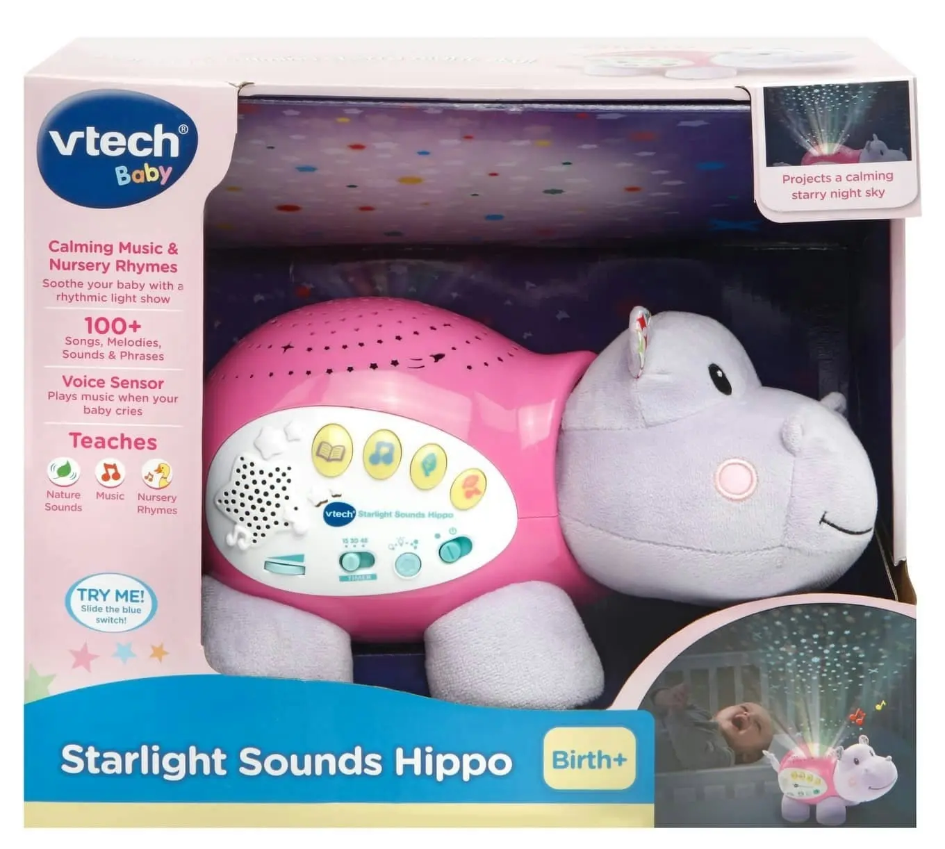 VTech - Starlight Sounds Pink and Purple Hippo Soothing And Interactive Baby Sleep Aid