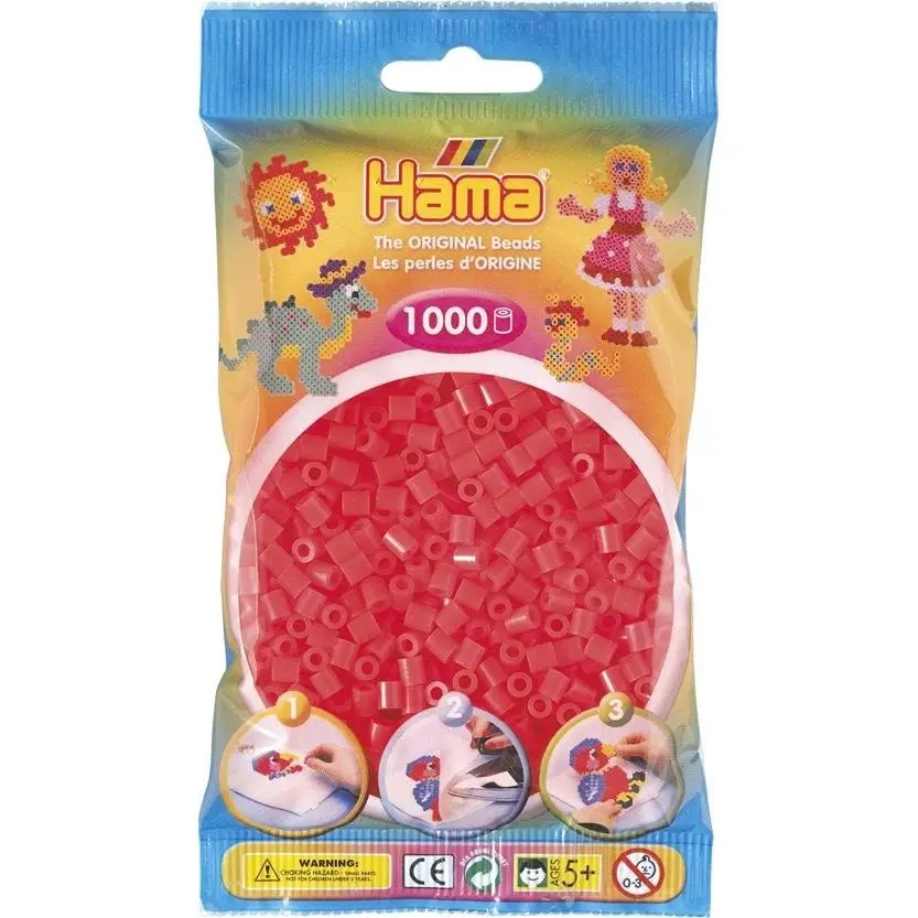 Hama - Beads 1000 Pieces Bag Neon Red - Gdhama