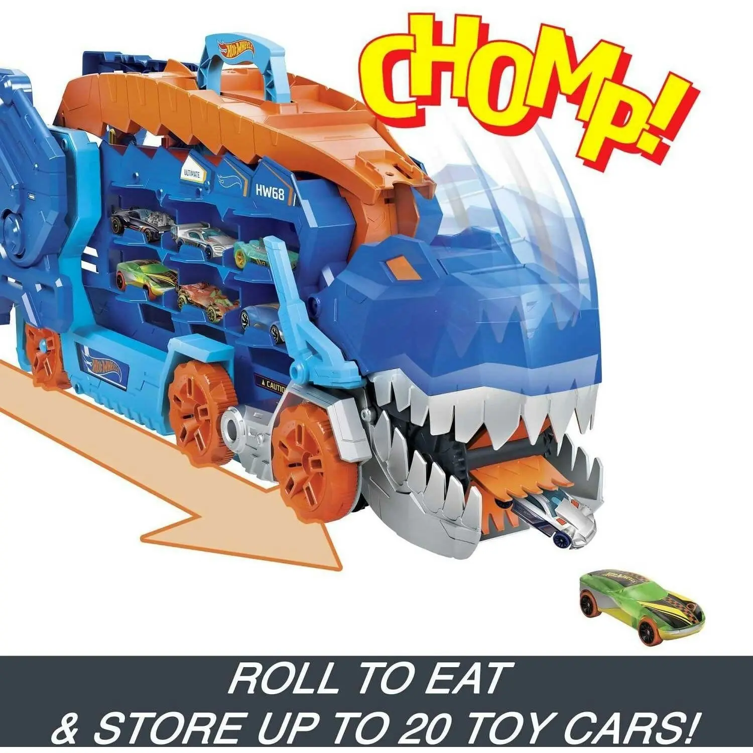 Hot Wheels - City Ultimate Hauler Transforms Into A T-rex With Race Track Stores 20+ Cars - Mattel