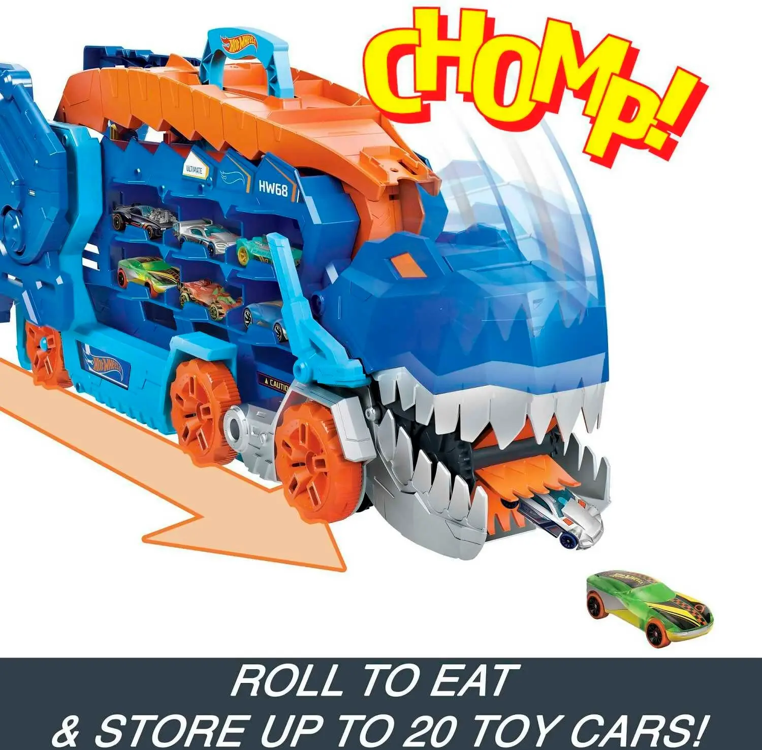 Hot Wheels - City Ultimate Hauler Transforms Into A T-rex With Race Track Stores 20+ Cars - Mattel