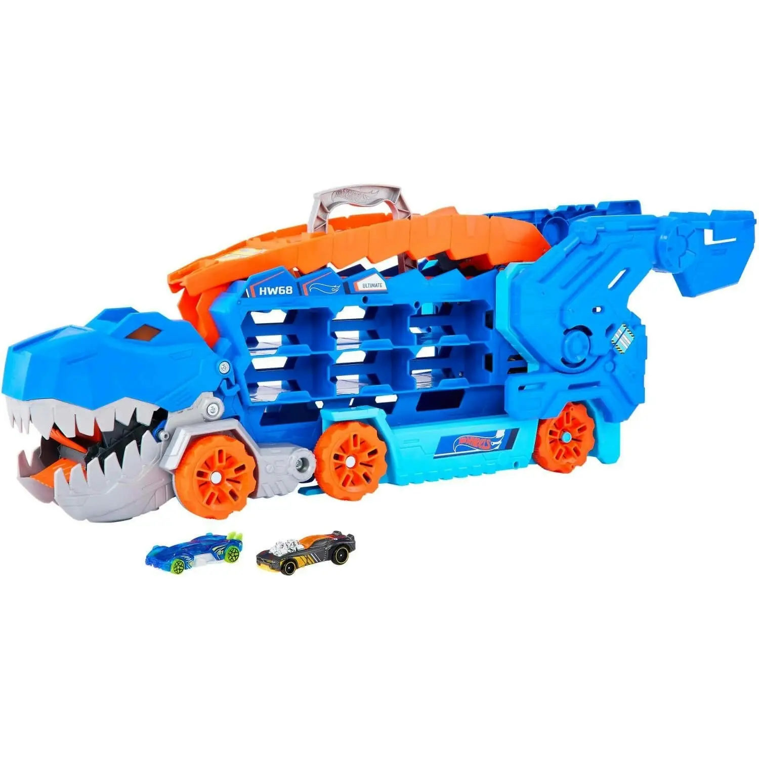 Hot Wheels - City Ultimate Hauler Transforms Into A T-rex With Race Track Stores 20+ Cars - Mattel