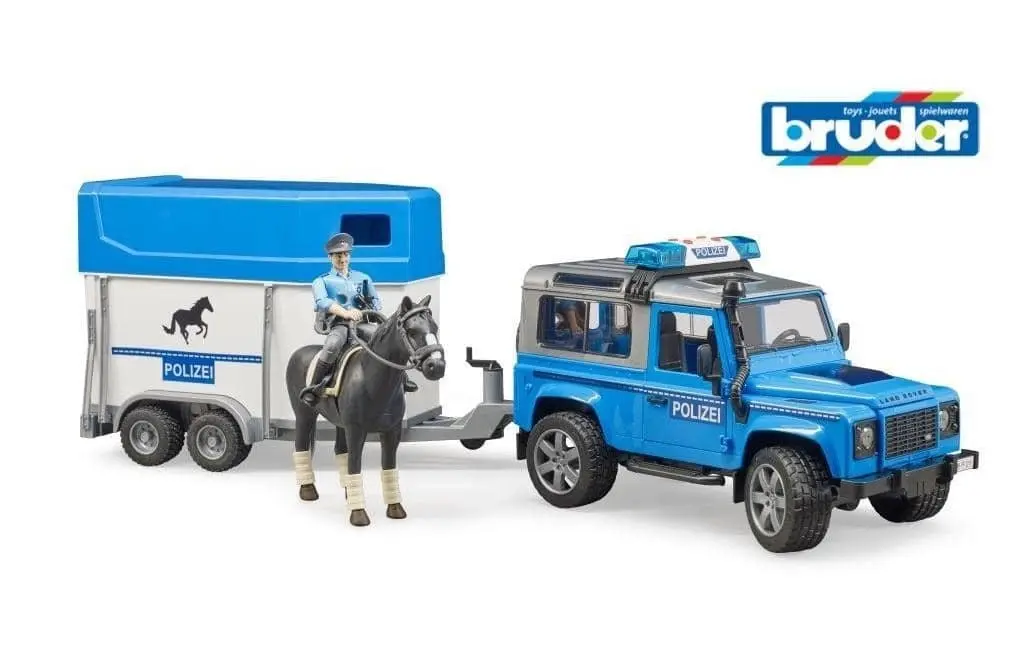 Bruder - Landrover Defender Police Vehicle With Horse Trailer  1:16 Scale