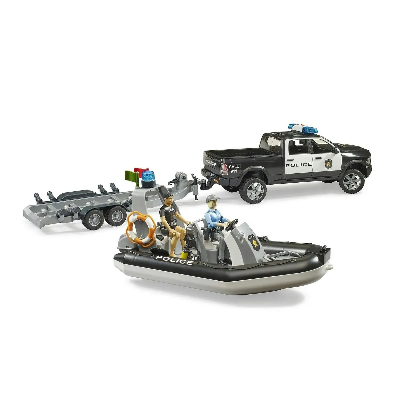 Bruder - Police Pick-up & Trailer with Boat RAM 2500