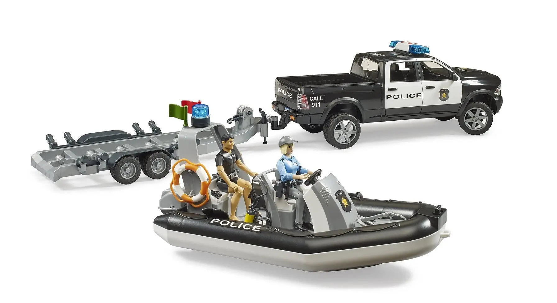 Bruder - Police Pick-up & Trailer with Boat RAM 2500