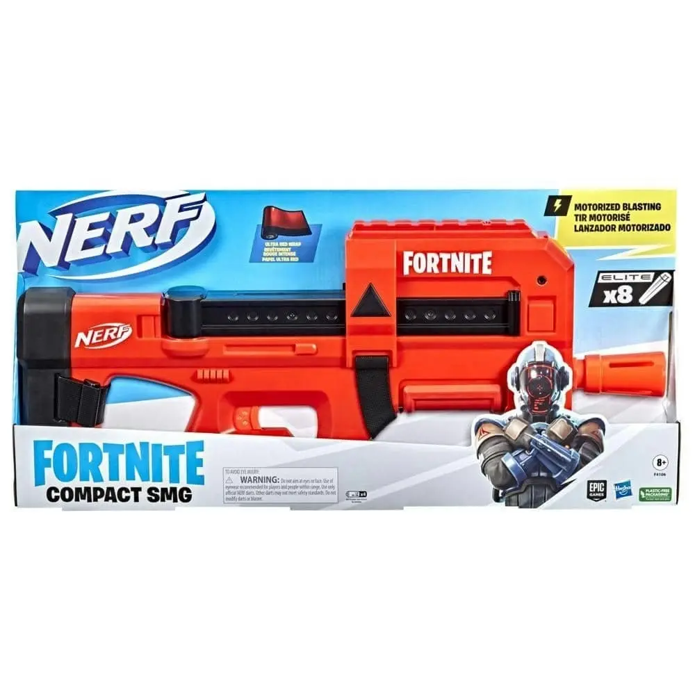 Nerf Fortnite Compact Smg Motorized Dart Blaster Ultra Red Wrap 8-dart Internal Clip Includes 8 Nerf Elite Foam Darts Hasbro