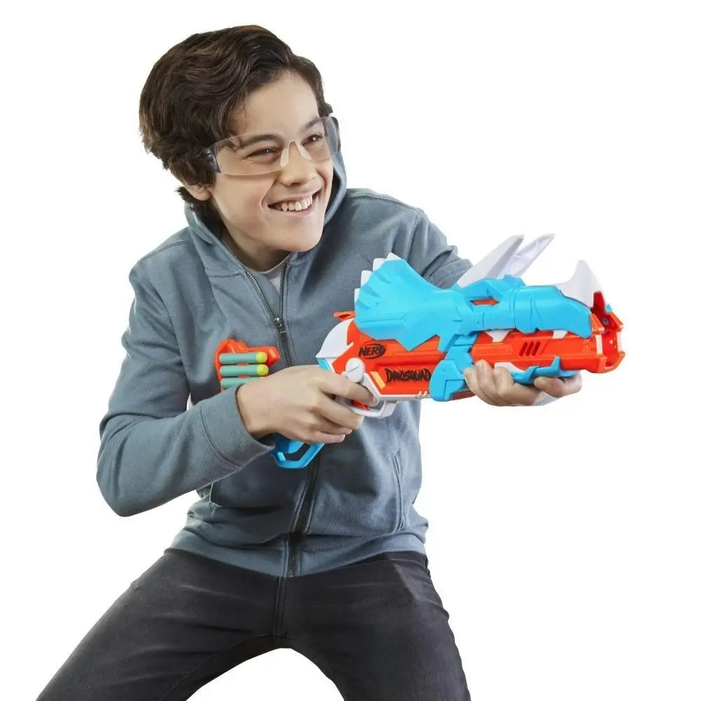 Nerf Dinosquad Tricera-blast Blaster Break-open 3-dart Loading 12 Nerf Darts Dart Storage Triceratops Dinosaur Design