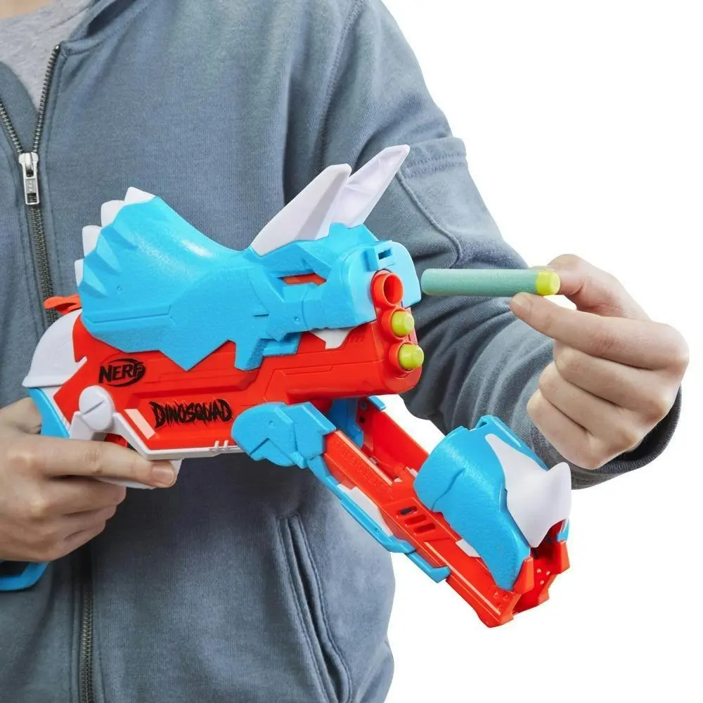 Nerf Dinosquad Tricera-blast Blaster Break-open 3-dart Loading 12 Nerf Darts Dart Storage Triceratops Dinosaur Design