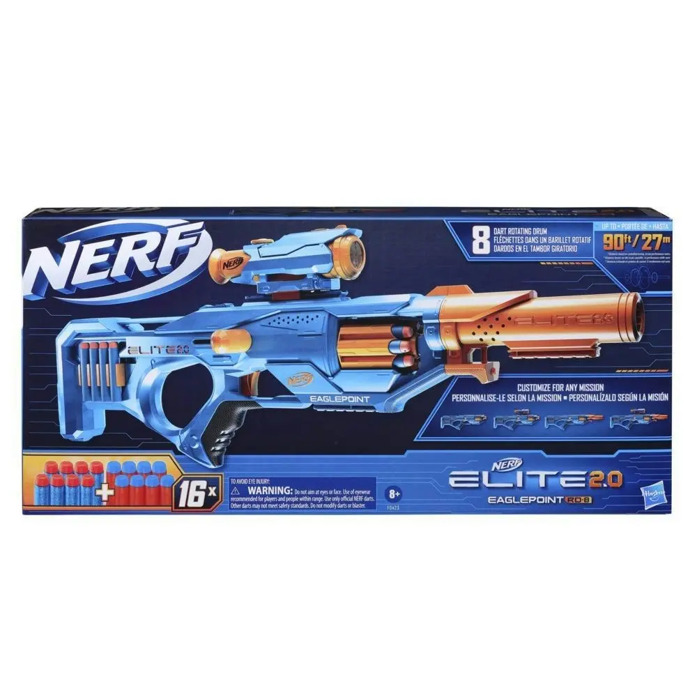 Nerf Elite 2.0 Eaglepoint Rd-8 Blaster - 8-dart Drum Detachable Scope And Barrel 16 Nerf Darts Bolt Action  Hasbro