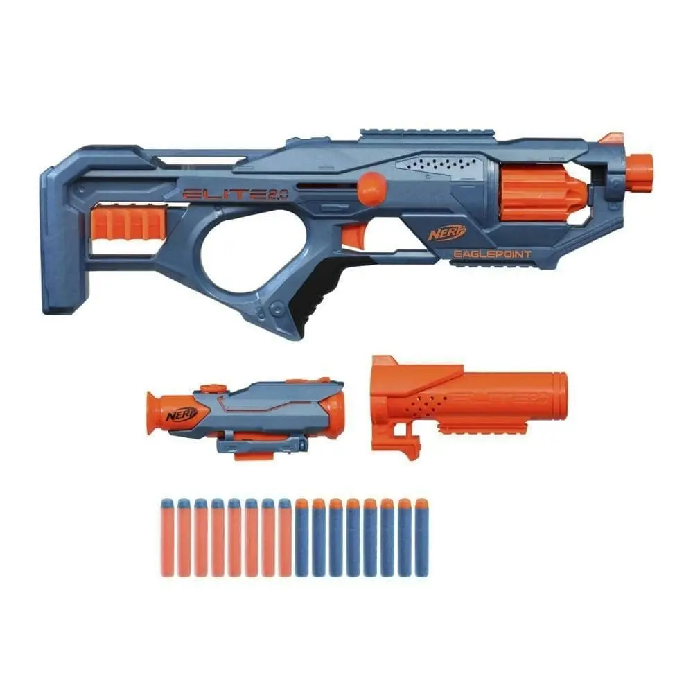 Nerf Elite 2.0 Eaglepoint Rd-8 Blaster - 8-dart Drum Detachable Scope And Barrel 16 Nerf Darts Bolt Action  Hasbro